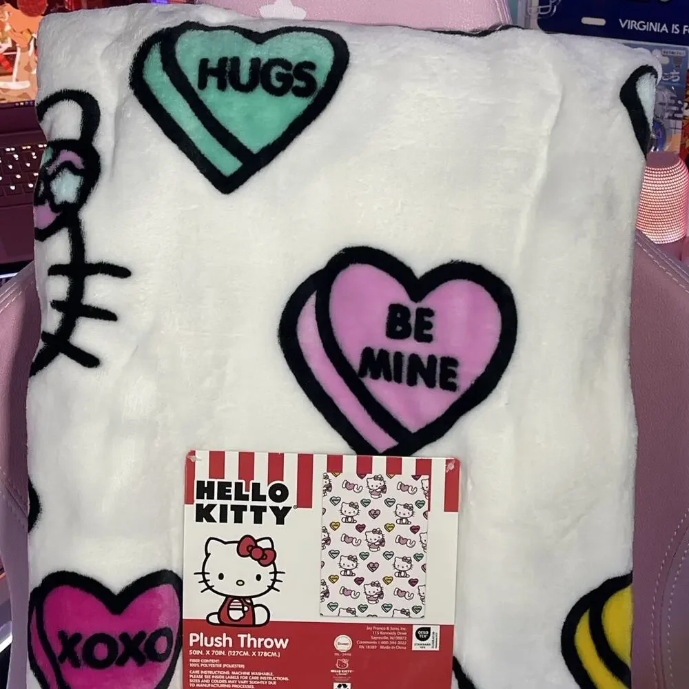 Hello Kitty Throw Blanket Valentine Love Conversation Candy Hearts 2025 Sanrio